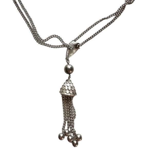 VINTAGE Silver Tasseled Pendant Rope Necklace - Picture 4 of 6